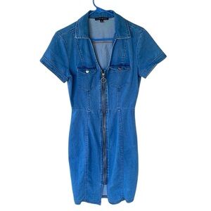 Haute Monde short-sleeved, collared denim dress full-length Zipper Closure Small